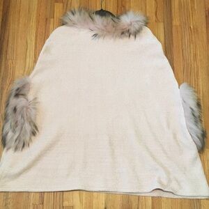 Elegant light Pink Cenile Cape with Fur Trim